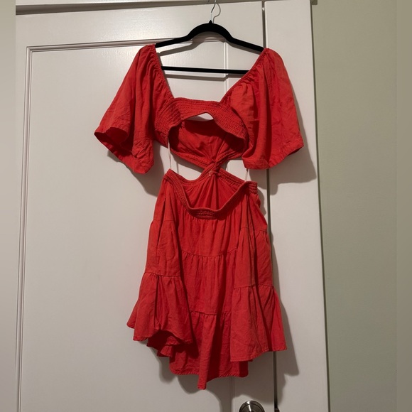 Free People Red Ruched Cut Out Mini Dress - Picture 2 of 5